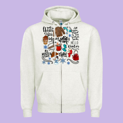 Winter Festive Essentials Zipper Hoodie Designed By Cowhidedigitalart