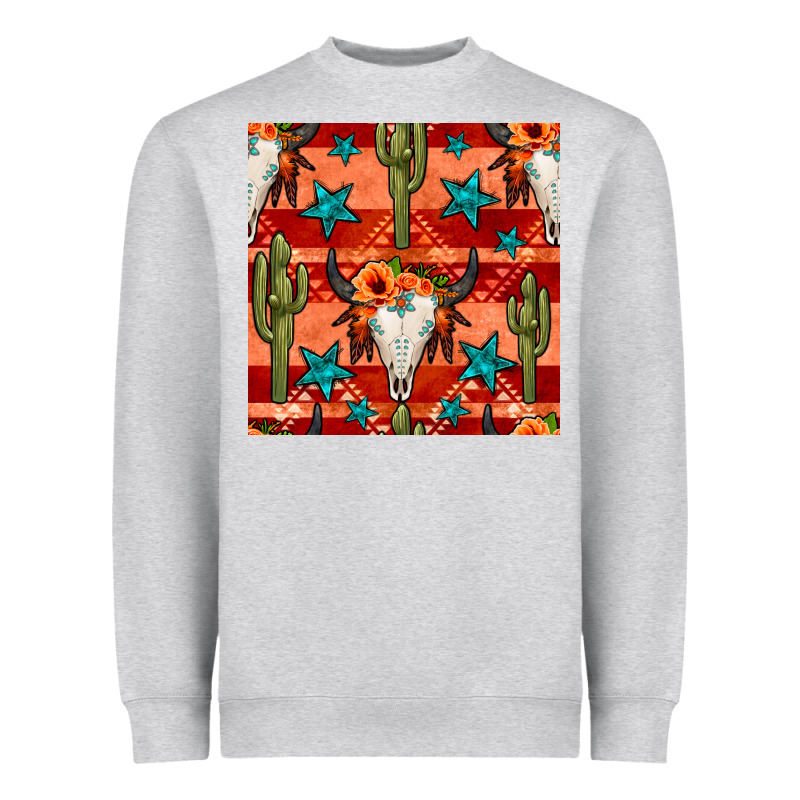 Bull Skull Cactus Seamless Pattern Heavyweight Sweatshirt by BundleAndBundleShop | Teevron
