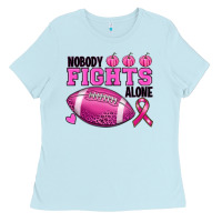 Baby Blue Nobody Fights Alone Breast Cancer Ladies Tee - RanaPortraitStore