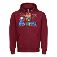 Burgundy moo rica Zipper Hoodie - CowhideDigitalArt