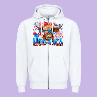 Moo Rica Zipper Hoodie Designed By Cowhidedigitalart