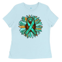Baby Blue Ovarian Liver Cancer Awareness Sunflower Ladies Tee - RanaPortraitStore