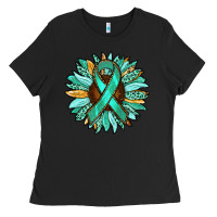 Ovarian Liver Cancer Awareness Sunflower Ladies Tee | Teevron