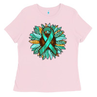 Bubblegum Pink Ovarian Liver Cancer Awareness Sunflower Ladies Tee - RanaPortraitStore