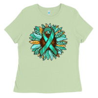Matcha Ovarian Liver Cancer Awareness Sunflower Ladies Tee - RanaPortraitStore