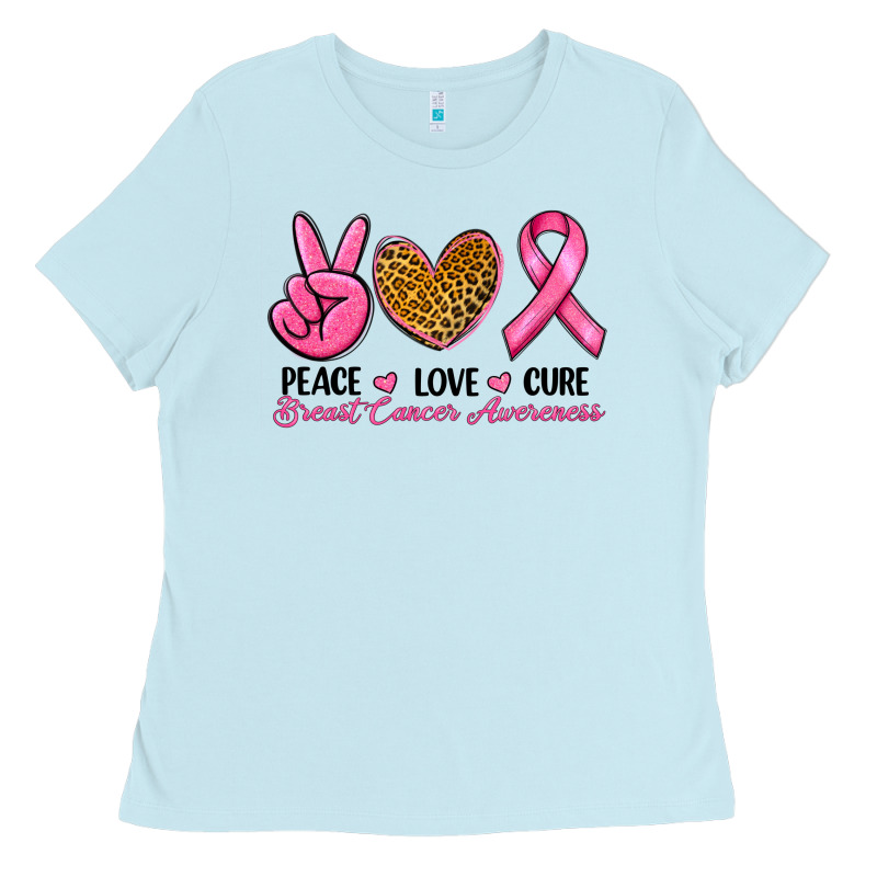 Peace Love Cure Breast Cancer Ladies Tee by RanaPortraitStore | Teevron