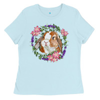 Baby Blue Bunny Face With Floral Wreath Ladies Tee - RanaPortraitStore
