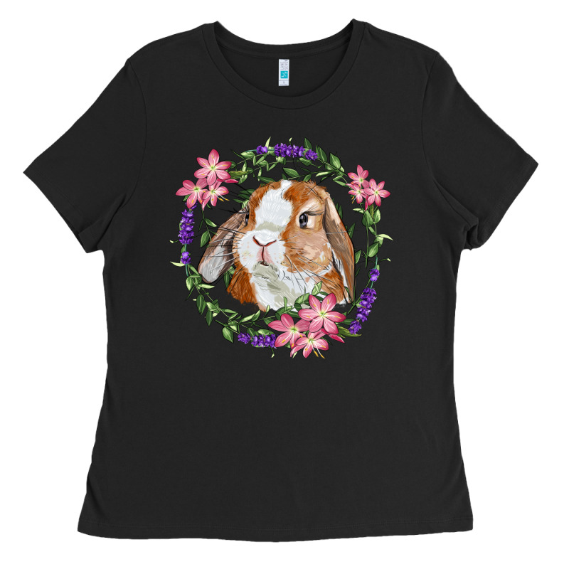 Bunny Face With Floral Wreath Ladies Tee by RanaPortraitStore | Teevron