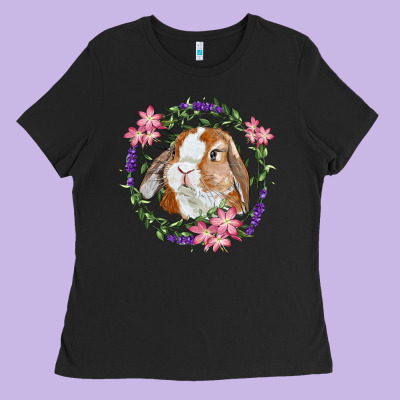 Bunny Face With Floral Wreath Ladies Tee Designed By Ranaportraitstore