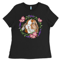 Black Bunny Face With Floral Wreath Ladies Tee - RanaPortraitStore