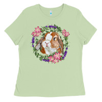 Matcha Bunny Face With Floral Wreath Ladies Tee - RanaPortraitStore