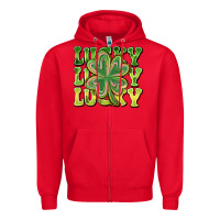 Red Lucky Clover Zipper Hoodie - CowhideDigitalArt