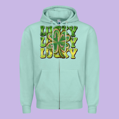 Lucky Clover Zipper Hoodie Designed By Cowhidedigitalart