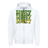 White Lucky Clover Zipper Hoodie - CowhideDigitalArt