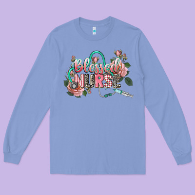 Blessed Nurse Long Sleeve Tee Designed By Cowgirlartshop