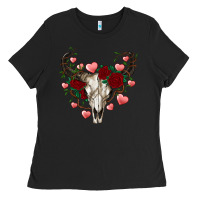 Black valentines bull skull Ladies Tee - RanaPortraitStore