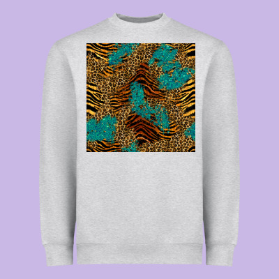 Tiger Leopard Turquoise Glitter Seamless Pattern Heavyweight Sweatshirt Designed By Bundleandbundleshop