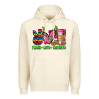 Sandshell But first cafecito y chismecito Premium Hoodie - RanaPortraitStore