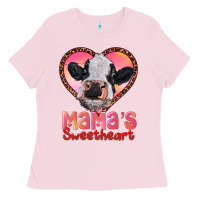 Bubblegum Pink mamas sweetheart baby cow Ladies Tee - RanaPortraitStore