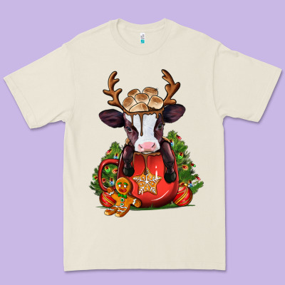 Christmas Baby Cow Hot Cocoa Premium Tee Designed By Jasminsmagicworld