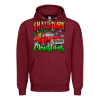 Burgundy Small town Christmas Zipper Hoodie - CowhideDigitalArt