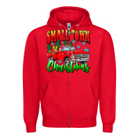 Red Small town Christmas Zipper Hoodie - CowhideDigitalArt
