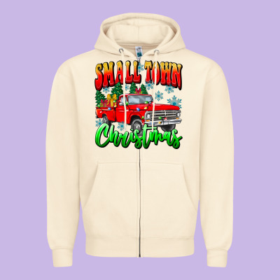 Small Town Christmas Zipper Hoodie Designed By Cowhidedigitalart
