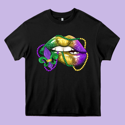 Mardi Gras Lips Heavy Core Tee Designed By Lillyallendesigns