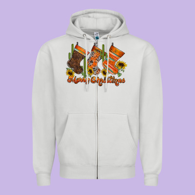 Western Christmas Zipper Hoodie Designed By Cowhidedigitalart