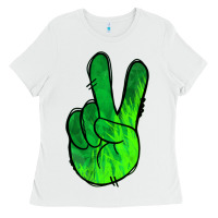 White Green Peace Sign Ladies Tee - Jasminsmagicworld