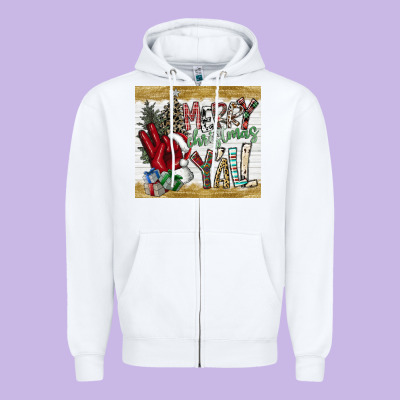 Merry Christmas Y'all Zipper Hoodie Designed By Cowhidedigitalart