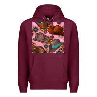 Burgundy western cowboy hat seamless pattern Premium Hoodie - BundleAndBundleShop