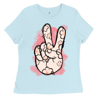 Baby Blue Floral Peace Sign Ladies Tee - Jasminsmagicworld