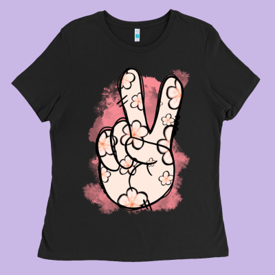 Floral Peace Sign Ladies Tee Designed By Jasminsmagicworld