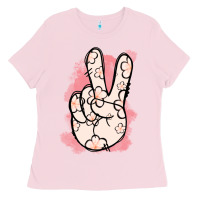 Bubblegum Pink Floral Peace Sign Ladies Tee - Jasminsmagicworld