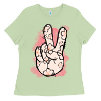 Matcha Floral Peace Sign Ladies Tee - Jasminsmagicworld