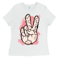White Floral Peace Sign Ladies Tee - Jasminsmagicworld