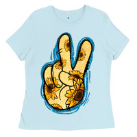 Baby Blue Yellow Glitter Sunflower Peace Sign Ladies Tee - Jasminsmagicworld