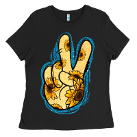 Black Yellow Glitter Sunflower Peace Sign Ladies Tee - Jasminsmagicworld