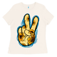 Bone Yellow Glitter Sunflower Peace Sign Ladies Tee - Jasminsmagicworld