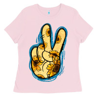Yellow Glitter Sunflower Peace Sign Ladies Tee | Teevron