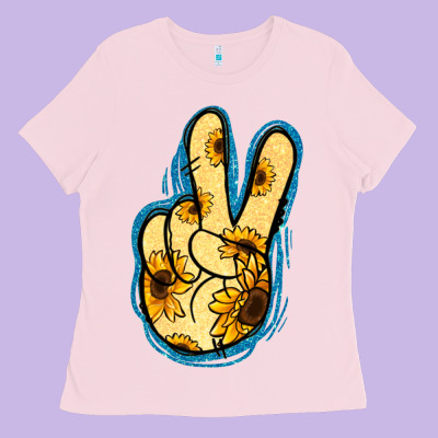 Yellow Glitter Sunflower Peace Sign Ladies Tee Designed By Jasminsmagicworld