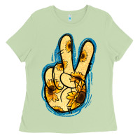 Matcha Yellow Glitter Sunflower Peace Sign Ladies Tee - Jasminsmagicworld