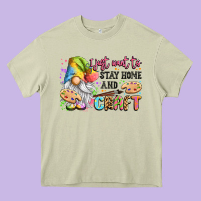 I Just Want To Stay Home And Craft Heavy Core Tee Designed By Lillyallendesigns