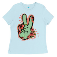 Baby Blue Green Glitter Floral Peace Sign Ladies Tee - Jasminsmagicworld