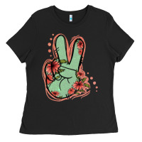 Green Glitter Floral Peace Sign Ladies Tee | Teevron