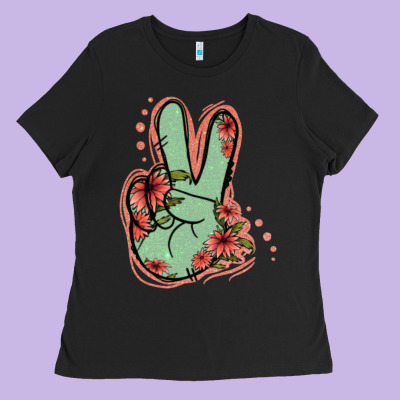 Green Glitter Floral Peace Sign Ladies Tee Designed By Jasminsmagicworld