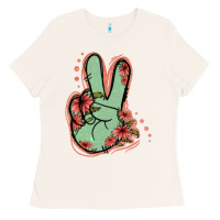 Bone Green Glitter Floral Peace Sign Ladies Tee - Jasminsmagicworld