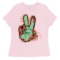 Bubblegum Pink Green Glitter Floral Peace Sign Ladies Tee - Jasminsmagicworld