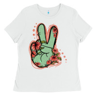 White Green Glitter Floral Peace Sign Ladies Tee - Jasminsmagicworld